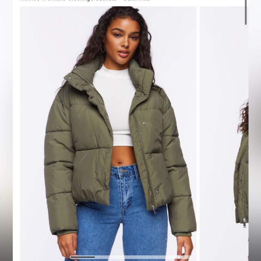 Forever 21 Funnel Neck Puffer Jacket Olive